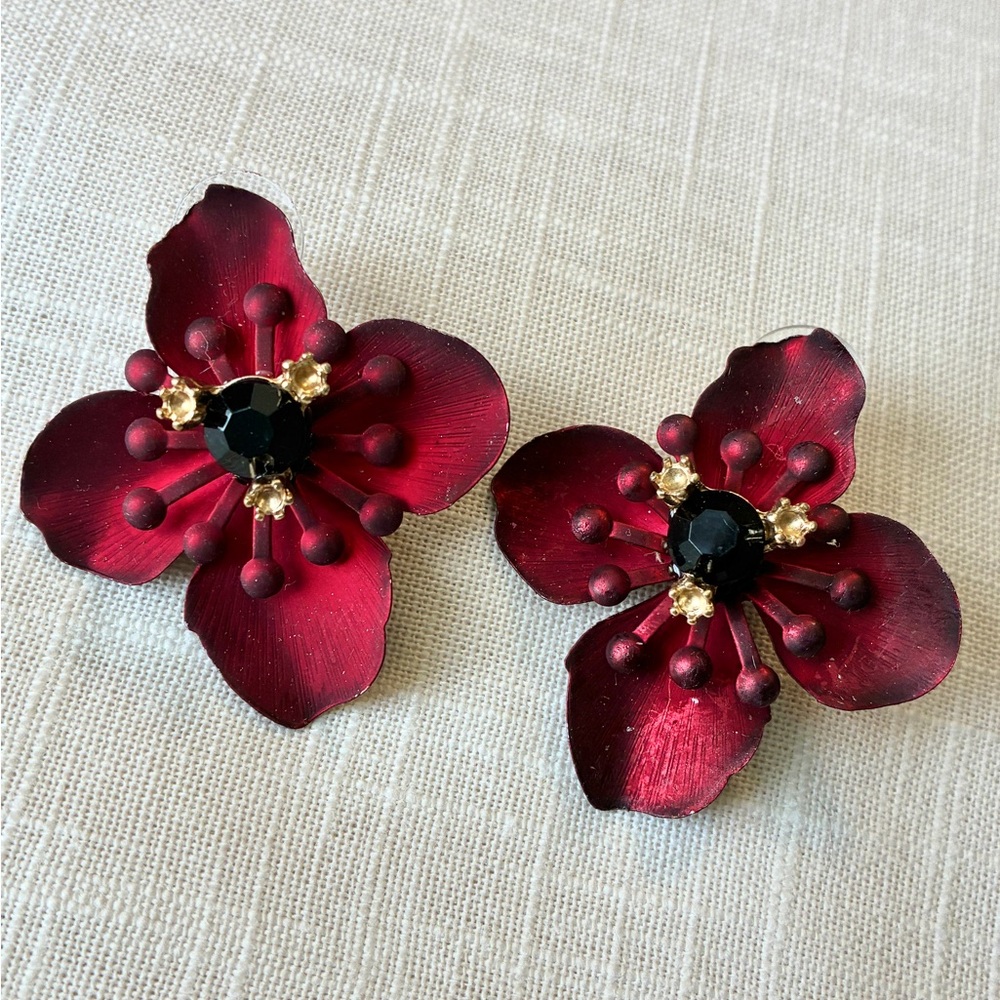 Romantic Scarlet Satin Flower Earrings